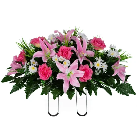 Pink Lily & Rose Headstone Saddle