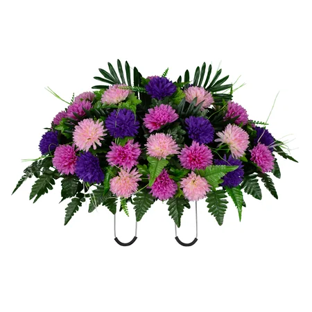 Purple & Pink Mums Headstone Saddle